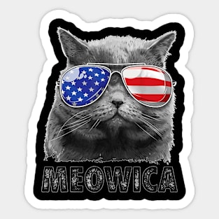 Cat 4H Of July Meowica Merica   USA American Flag Sticker